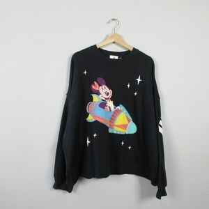 Disney Minnie Mouse Space Pullover Sweatshirt Women XL Black Oversized Vtg 456